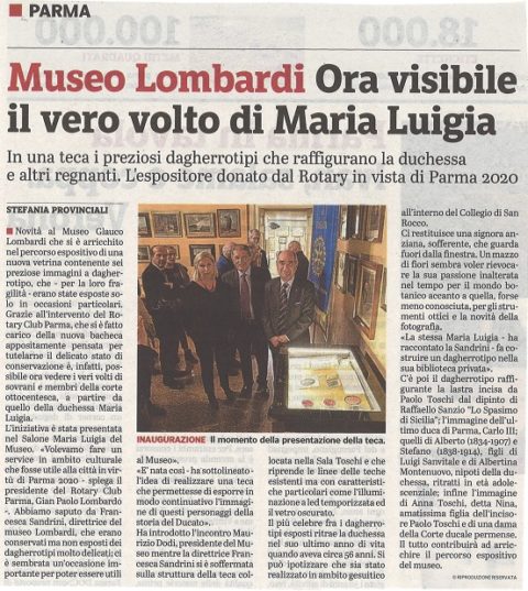 Il Rotary Club di Parma dona una vetrina al Museo Glauco LOMBARDI per esporre i dagherrotipi degli ultimi sovrani di Parma – Mercoledì 3 Aprile 2019